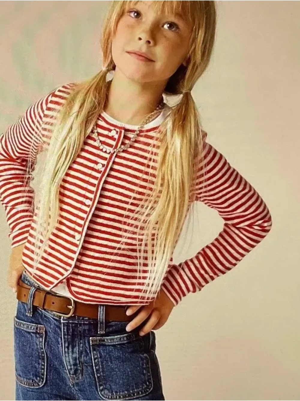 NWT J.Crew Crewcuts Pointelle Stripe Cardigan Girls S Red White Cotton Coastal